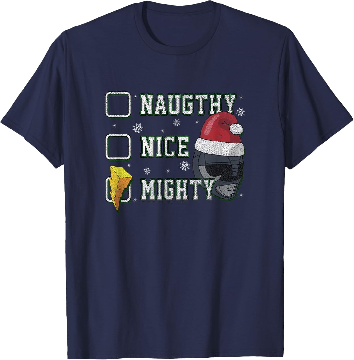 Power Rangers Christmas Naughty Nice Mighty Checklist Logo T-Shirt - T-Shirt | Navy