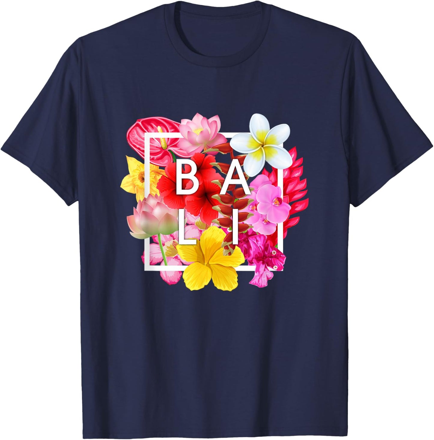 Flowers of Bali Word Art - Bali Indonesia Souvenir T-Shirt - T-Shirt | Navy