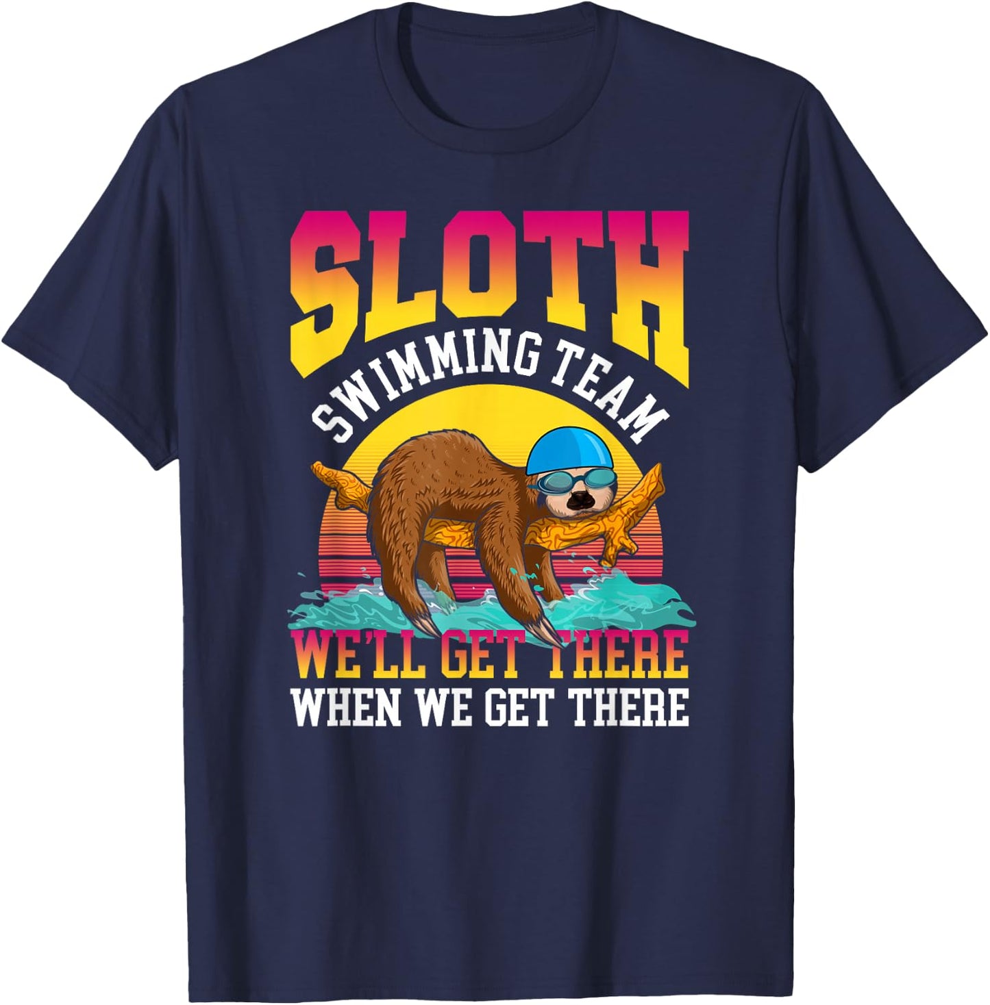 Swimmer Swim Sloth Swimming Team Retro T-Shirt - T-Shirt | Navy