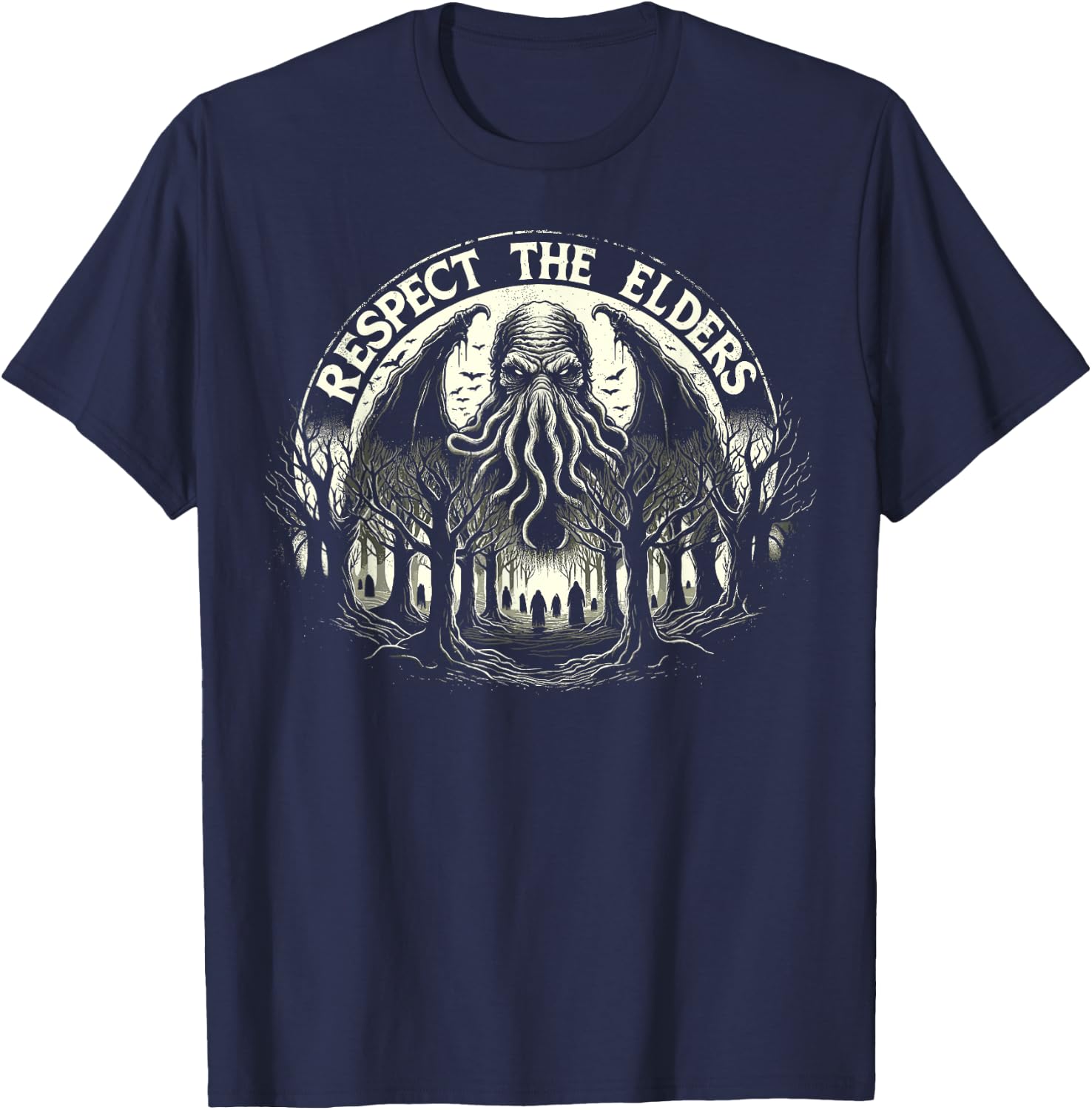 Cthulhu Respect The Elders, Vintage Cosmic Horror T-Shirt - T-Shirt | Navy