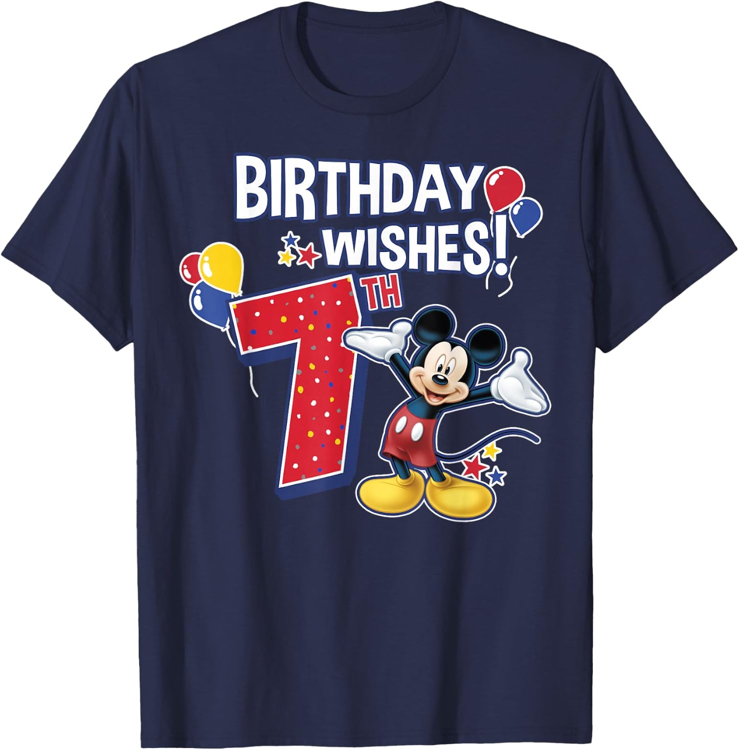 Disney Mickey and Friends Mickey Mouse 7th Birthday Wishes Small T-Shirt - T-Shirt | Navy