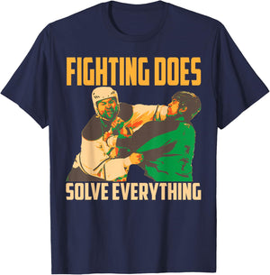 Cute Fighting Solve Everything | Funny Hockey Players Gift T-Shirt - T-Shirt | Navy