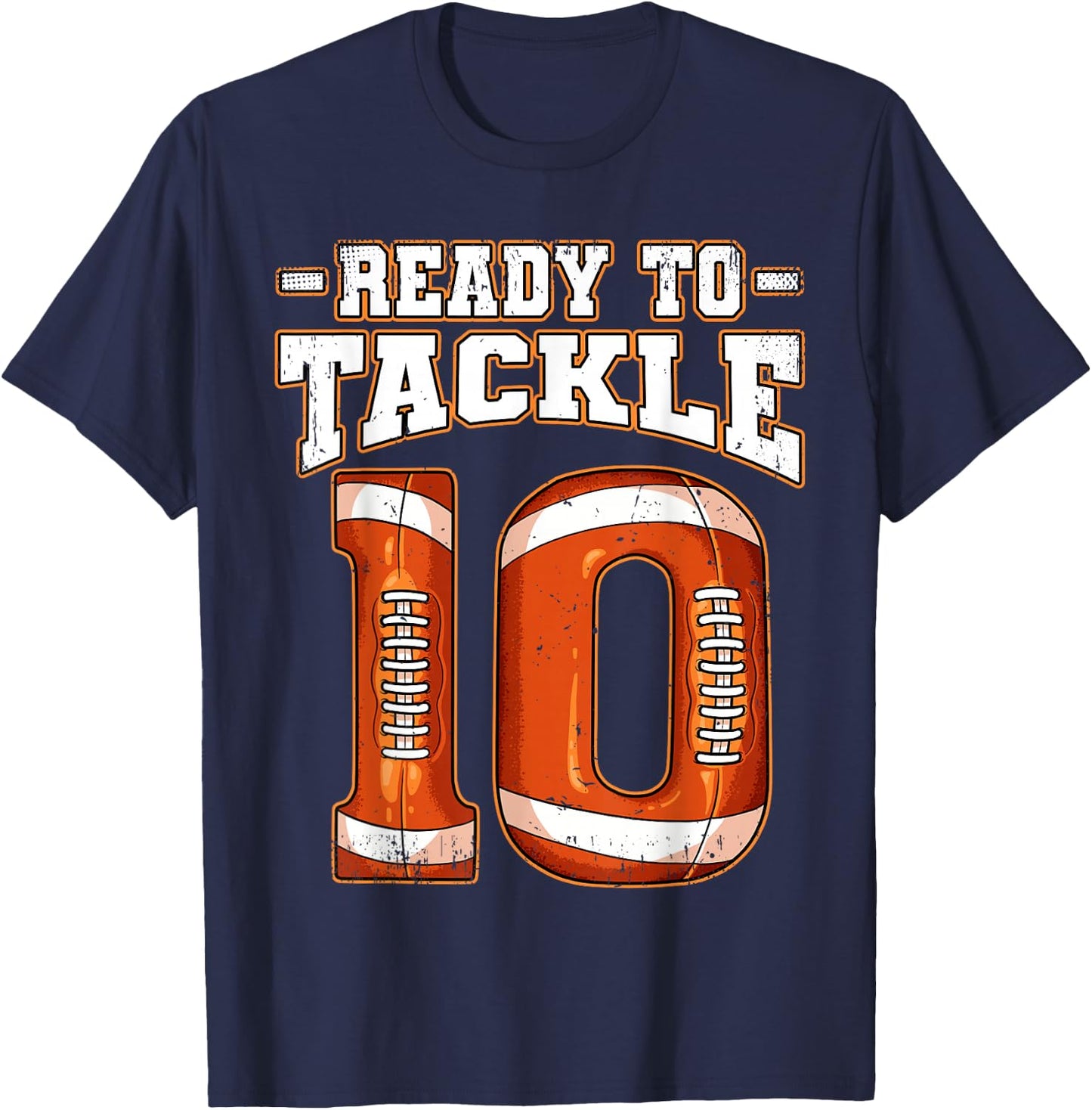 10th Birthday Football , Small, Black T-Shirt - T-Shirt | Navy