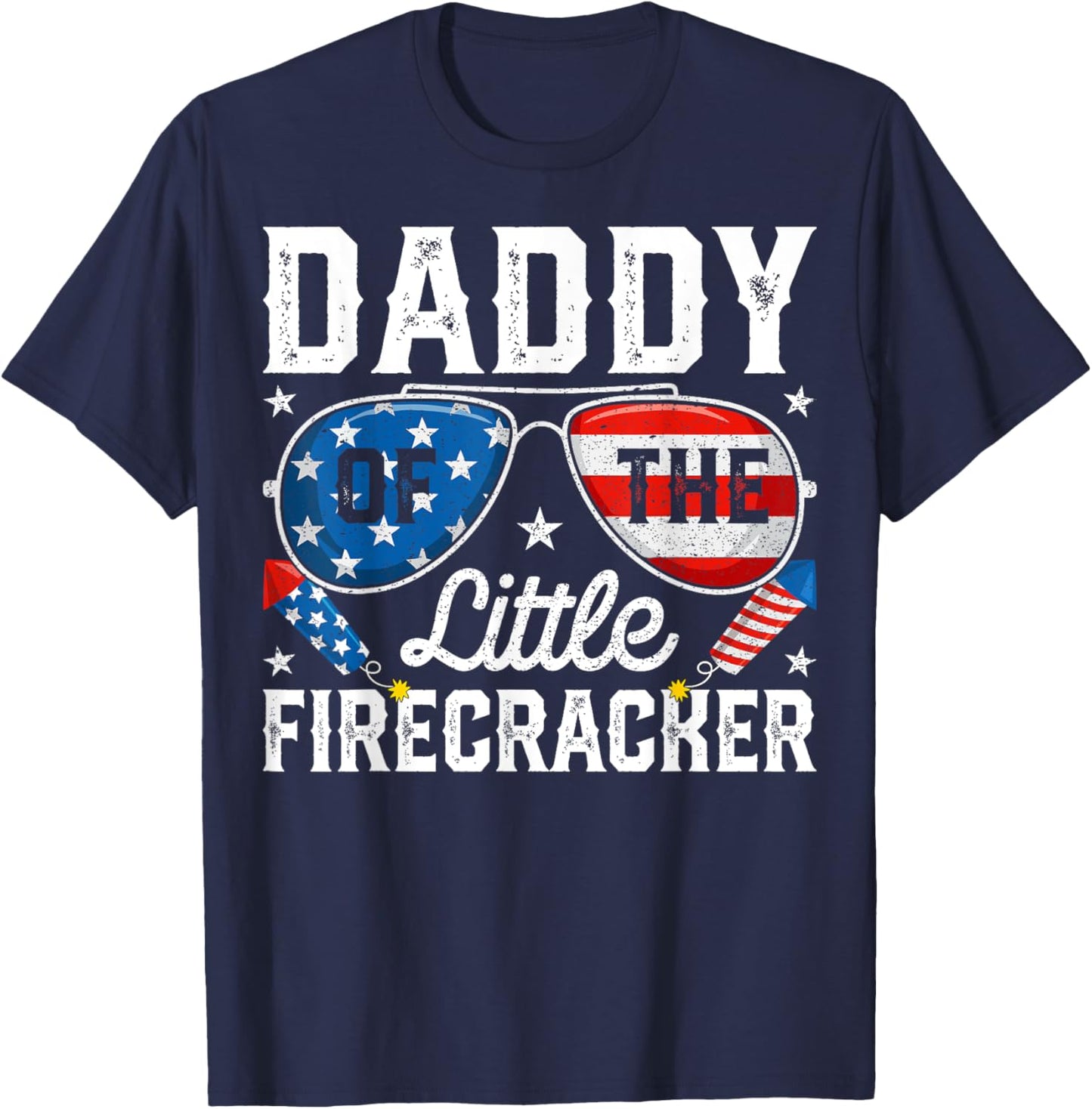 4th of July Birthday Dad Daddy Of The Little Firecracker T-Shirt - T-Shirt | Navy