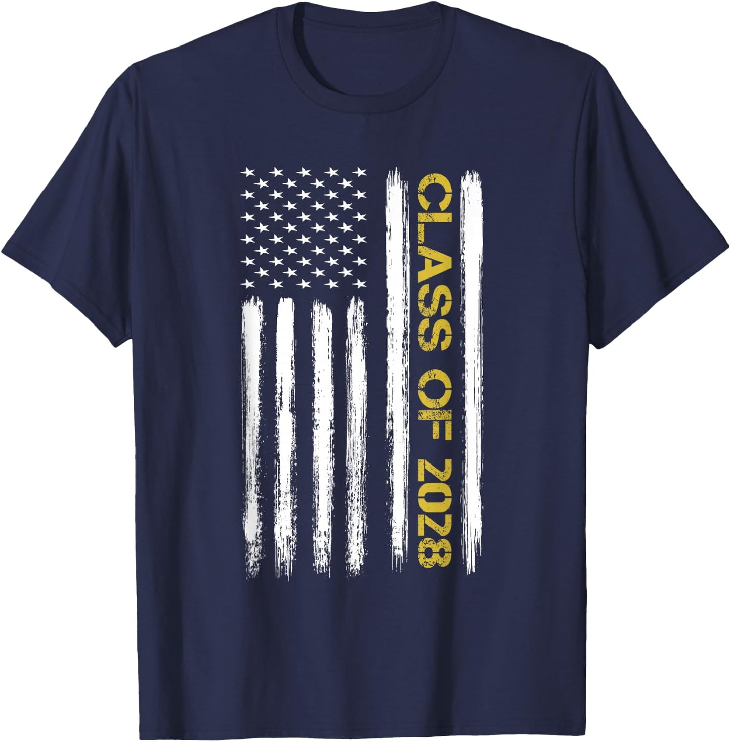 Senior Class Of 2028 Patriotic American Flag Graduation Gift T-Shirt - T-Shirt | Navy
