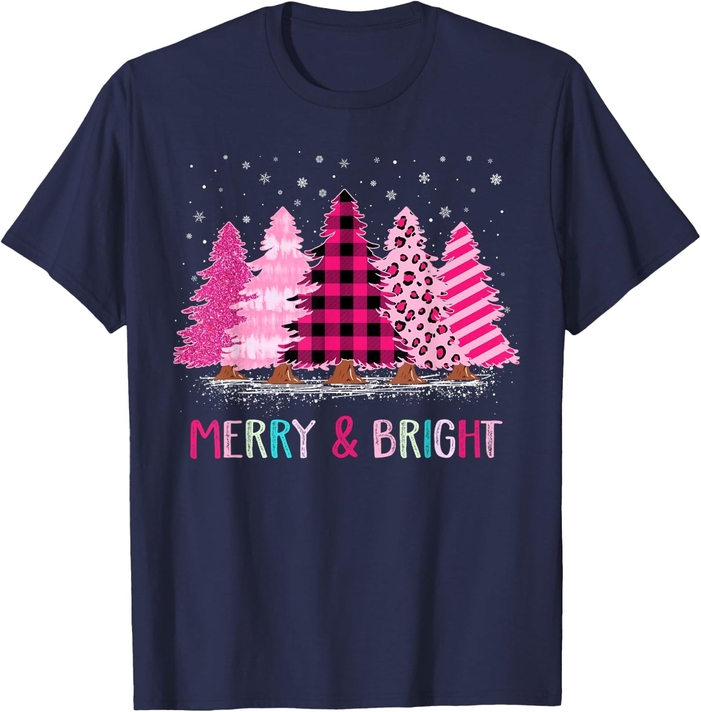Merry and Bright Pink Christmas Tree Cute Xmas Costume Women T-Shirt - T-Shirt | Navy