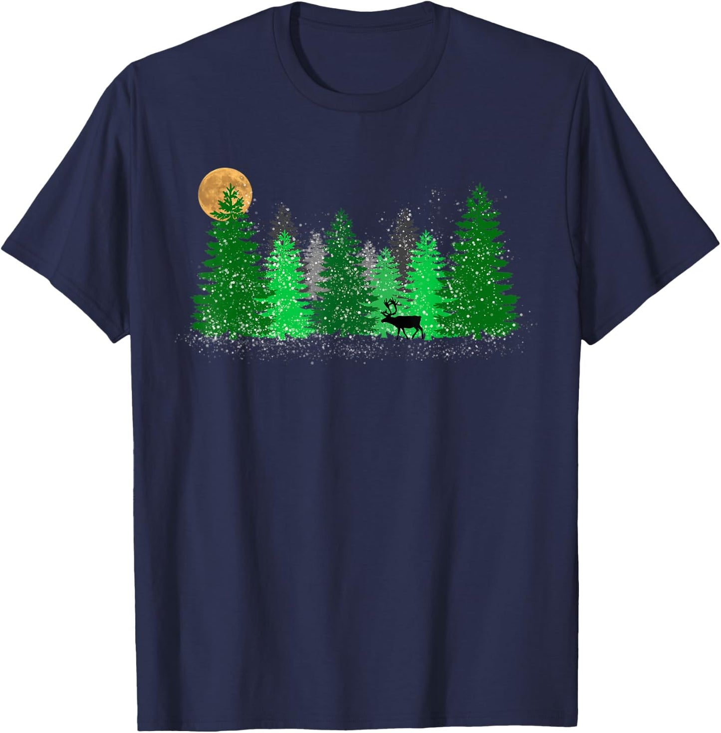 Christmas Reindeer in a Snowy Pine Forest Outdoorsman Gift T-Shirt - T-Shirt | Navy