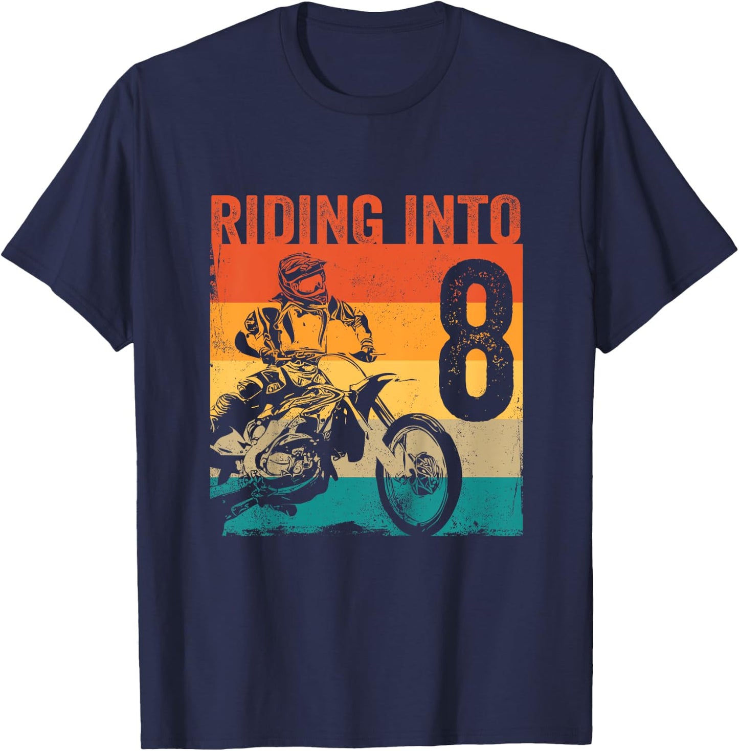 Kids Kids Motocross 8 Years Old Dirt Bike 8th Birthday Party T-Shirt - T-Shirt | Navy