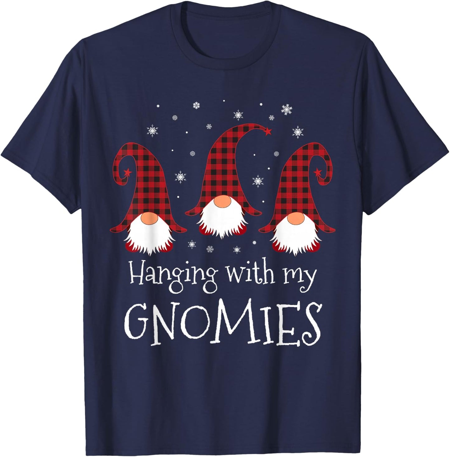 Hanging With My Gnomies Plaid Garden Christmas Gnome T-Shirt - T-Shirt | Navy