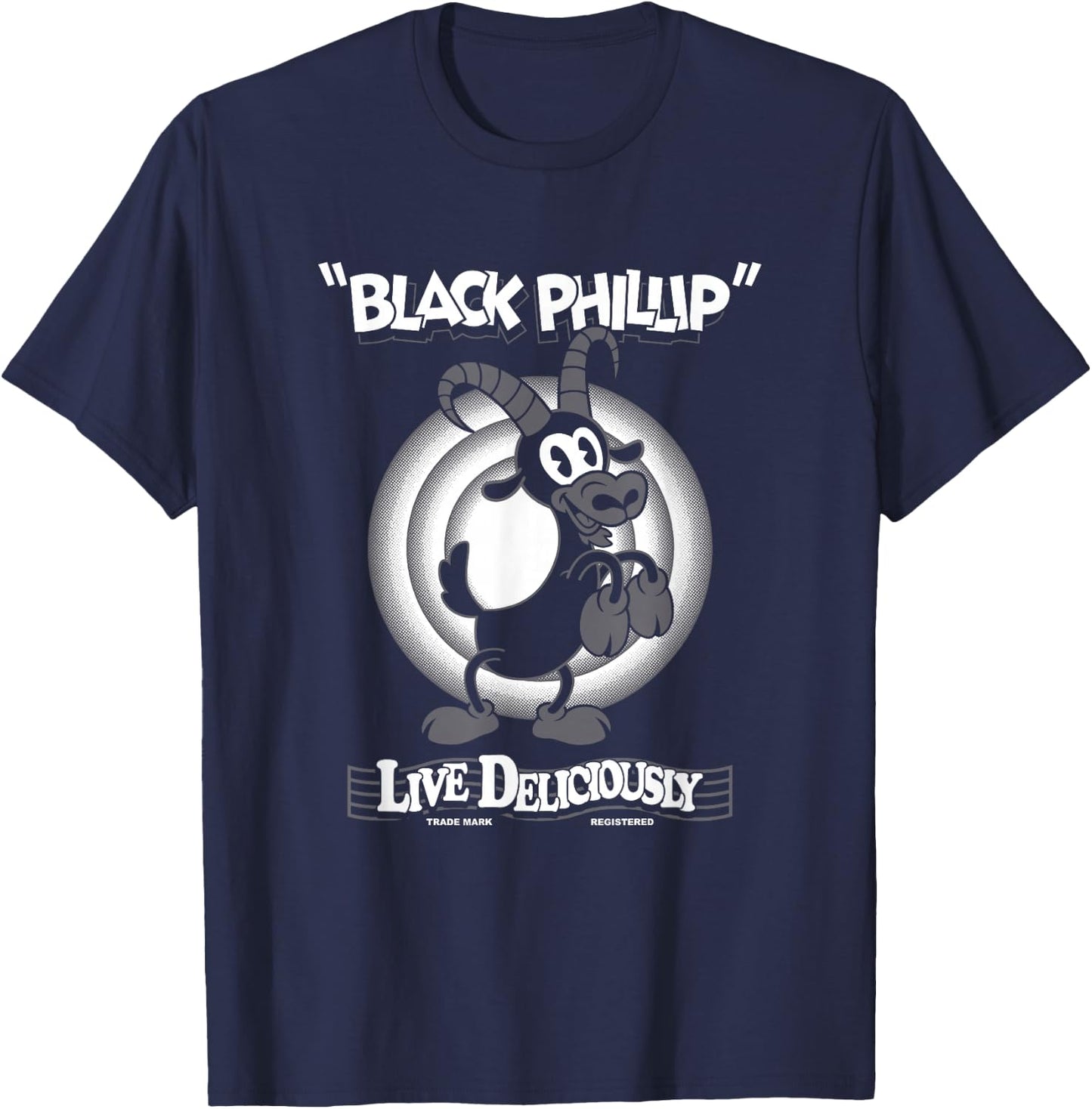 Live Deliciously - Vintage Cartoon Goat - Black Phillip T-Shirt - T-Shirt | Navy