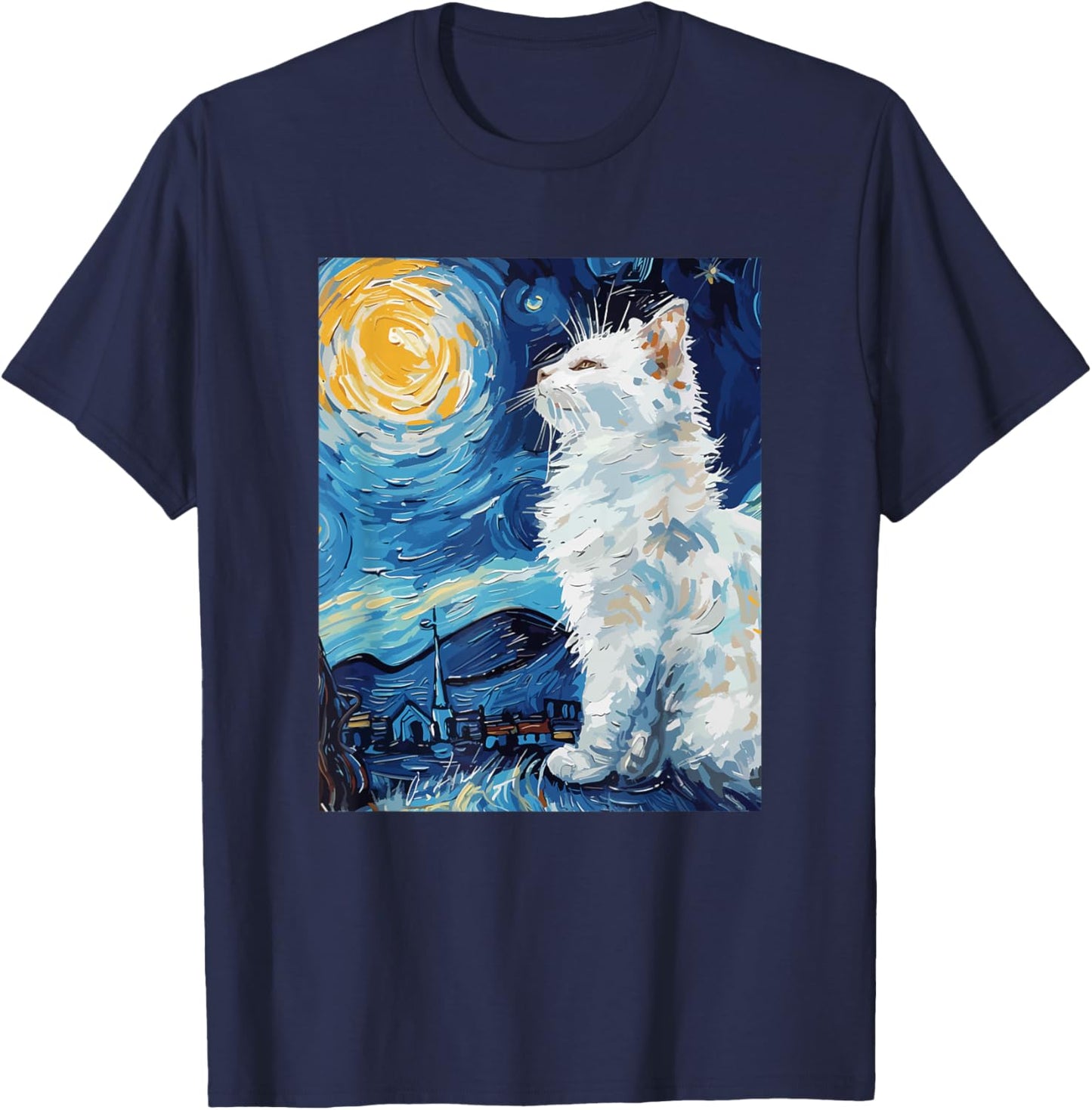 Starry Night Style Cat Women Kids T-Shirt - T-Shirt | Navy