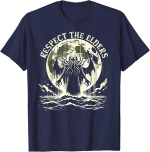 Cthulhu Respect The Elders, Vintage Cosmic Horror T-Shirt - T-Shirt | Navy