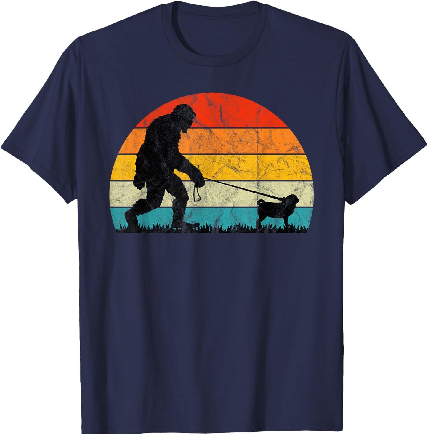 Bigfoot Walking Pug Dog Training Puppies Mom Dad Gift Family Men Women Girls Kids T-Shirt - T-Shirt | Navy
