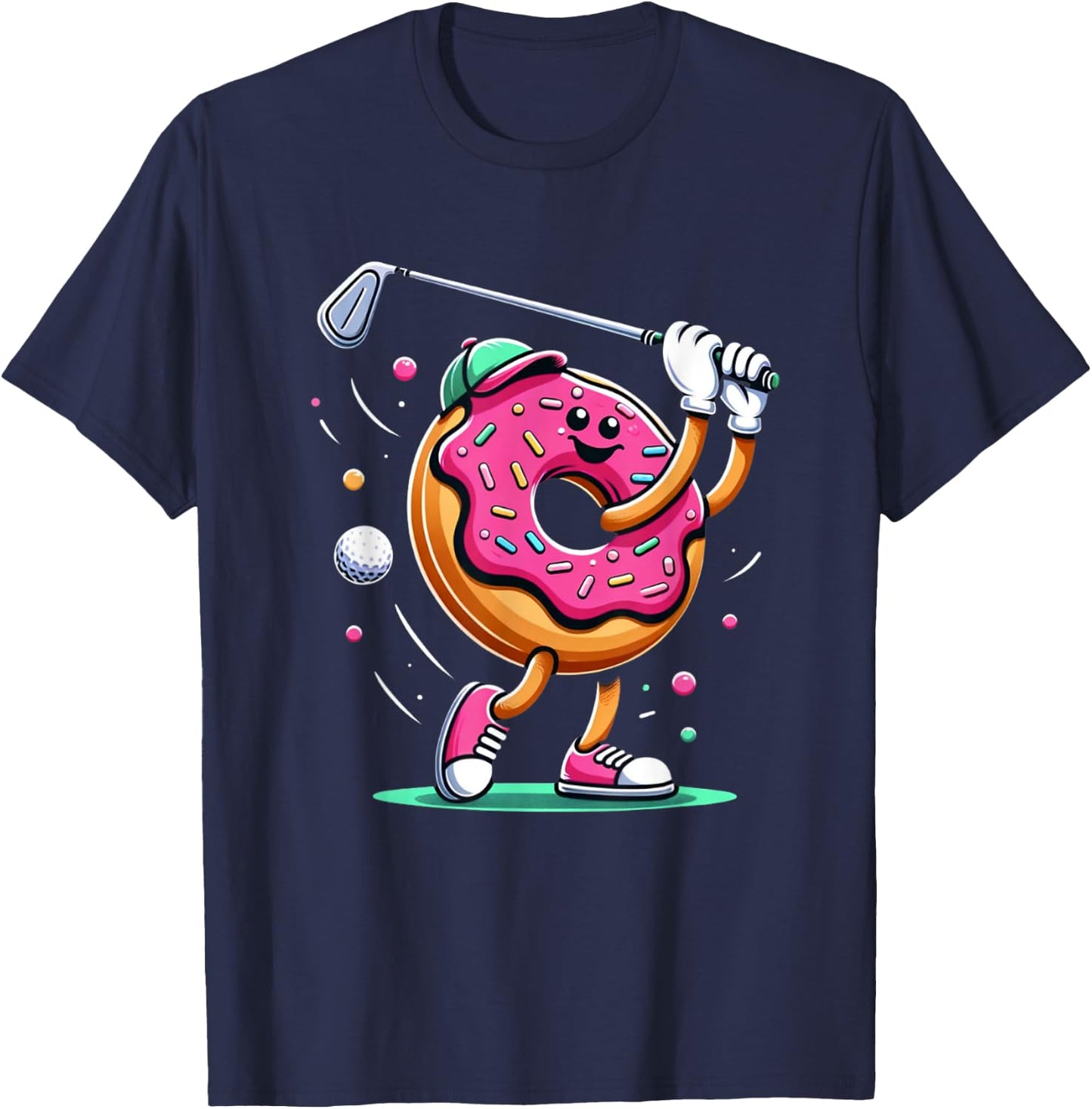 Funny Donut Golfing Golfer Food Champ Sports Golf Donut T-Shirt - T-Shirt | Navy