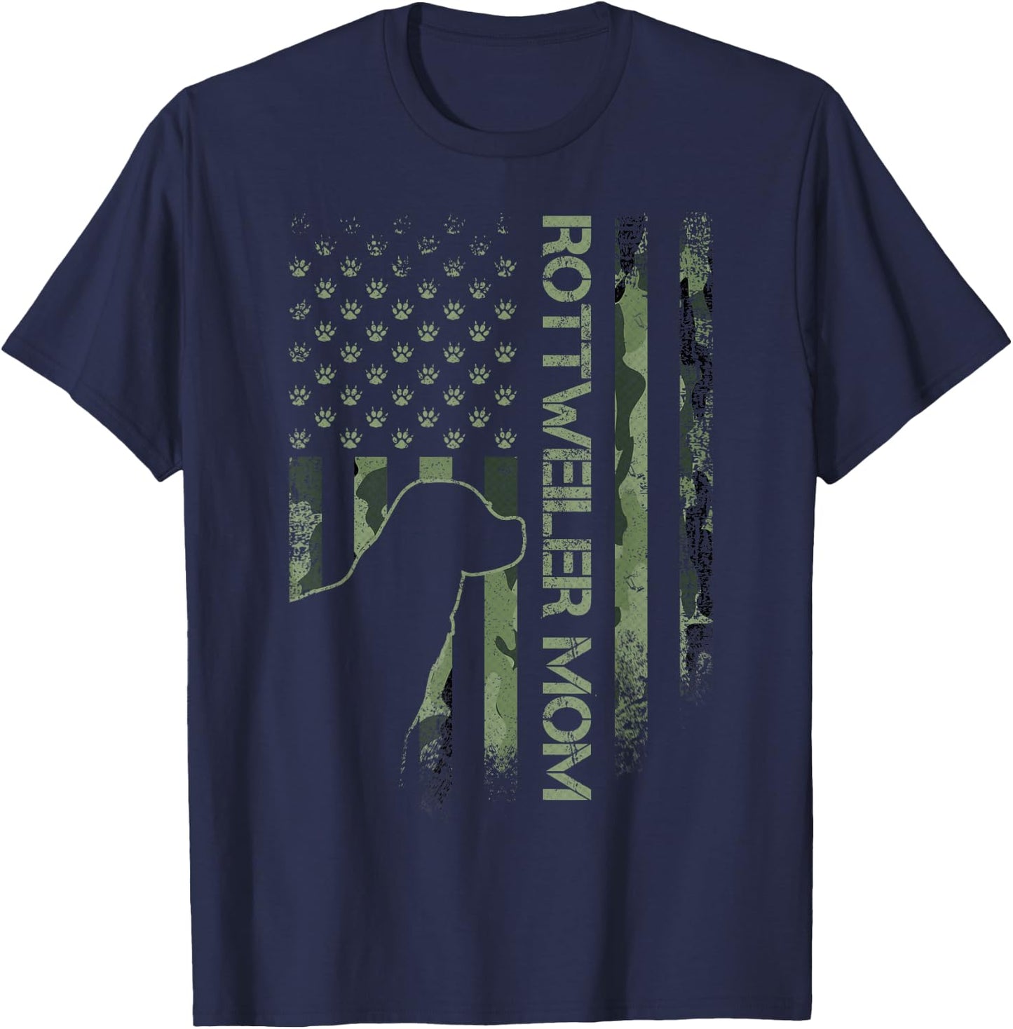 Vintage USA Camo Flag Proud Rottweiler Mom Rottie Silhouette T-Shirt - T-Shirt | Navy