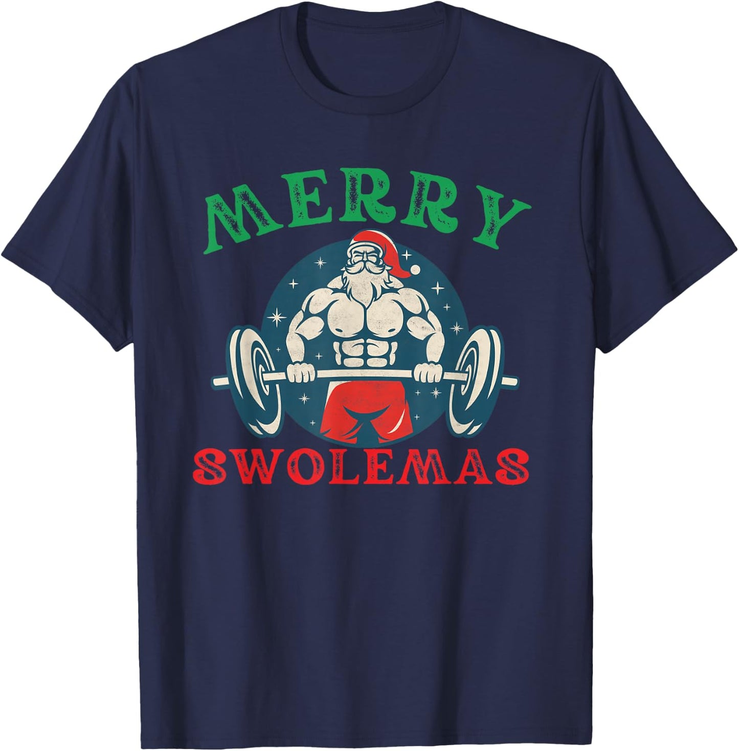 Merry Swolemas Funny bodybuilding Santa Christmas lift gym T-Shirt - T-Shirt | Navy