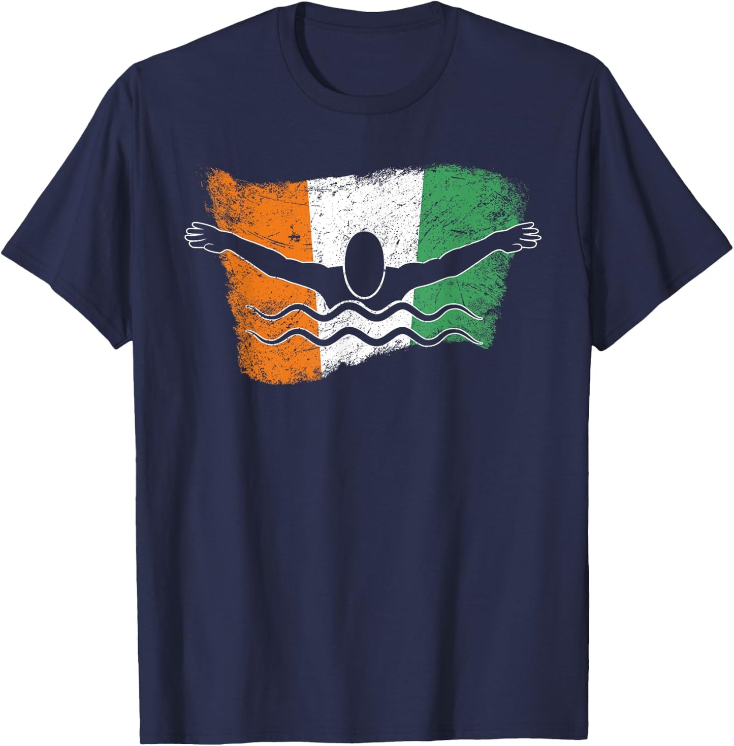 Cool Ireland Flag Vintage Irish Flag Swimmer Fly Swimming T-Shirt - T-Shirt | Navy
