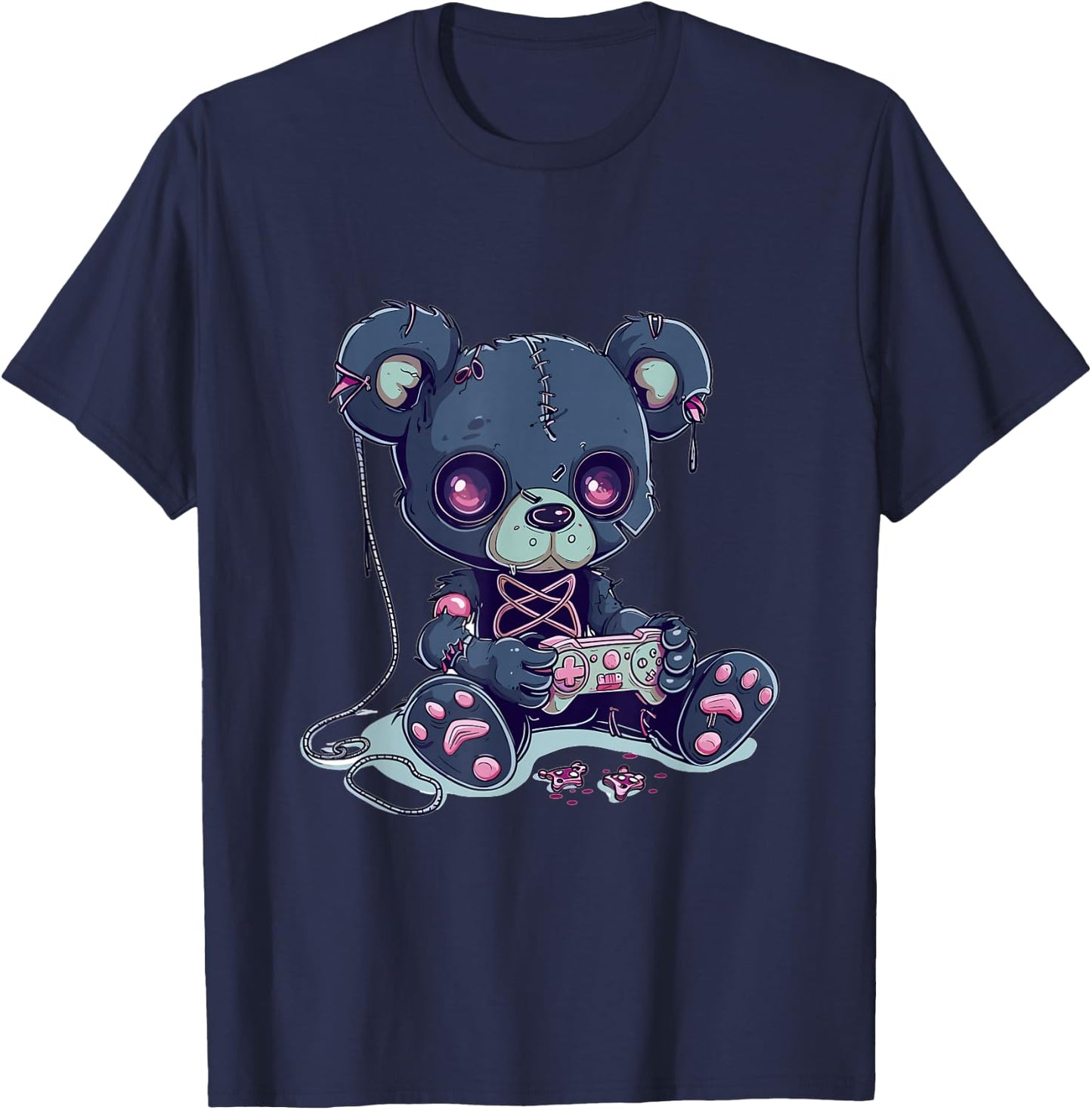 Goth Pastel Cute Creepy Kawaii Gamer Teddy Bear Gaming T-Shirt - T-Shirt | Navy
