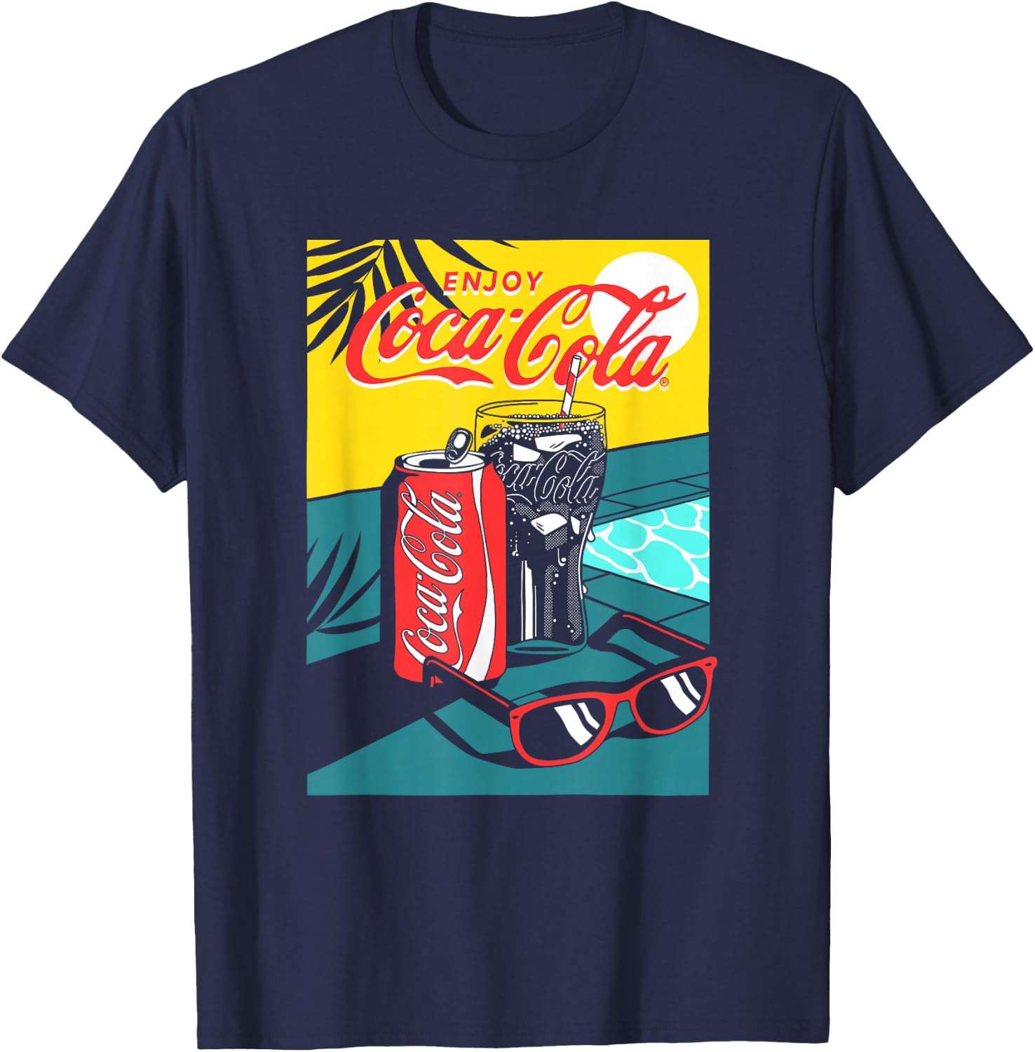 Coca-Cola Enjoy Coke By The Pool Big Chest Retro Poster T-Shirt - T-Shirt | Navy
