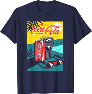 Coca-Cola Enjoy Coke By The Pool Big Chest Retro Poster T-Shirt - T-Shirt | Navy