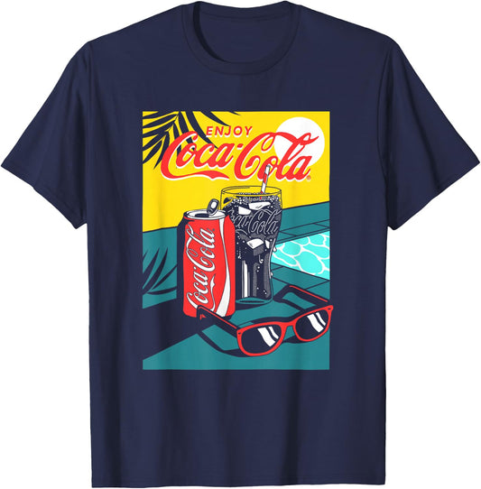 Coca-Cola Enjoy Coke By The Pool Big Chest Retro Poster T-Shirt - T-Shirt | Navy