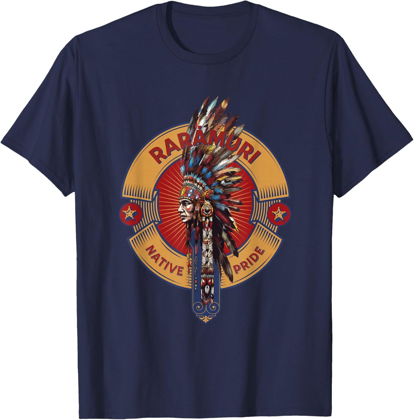 Raramuri Mexican Native Indian Art Deco Warrior Heritage T-Shirt - T-Shirt | Navy