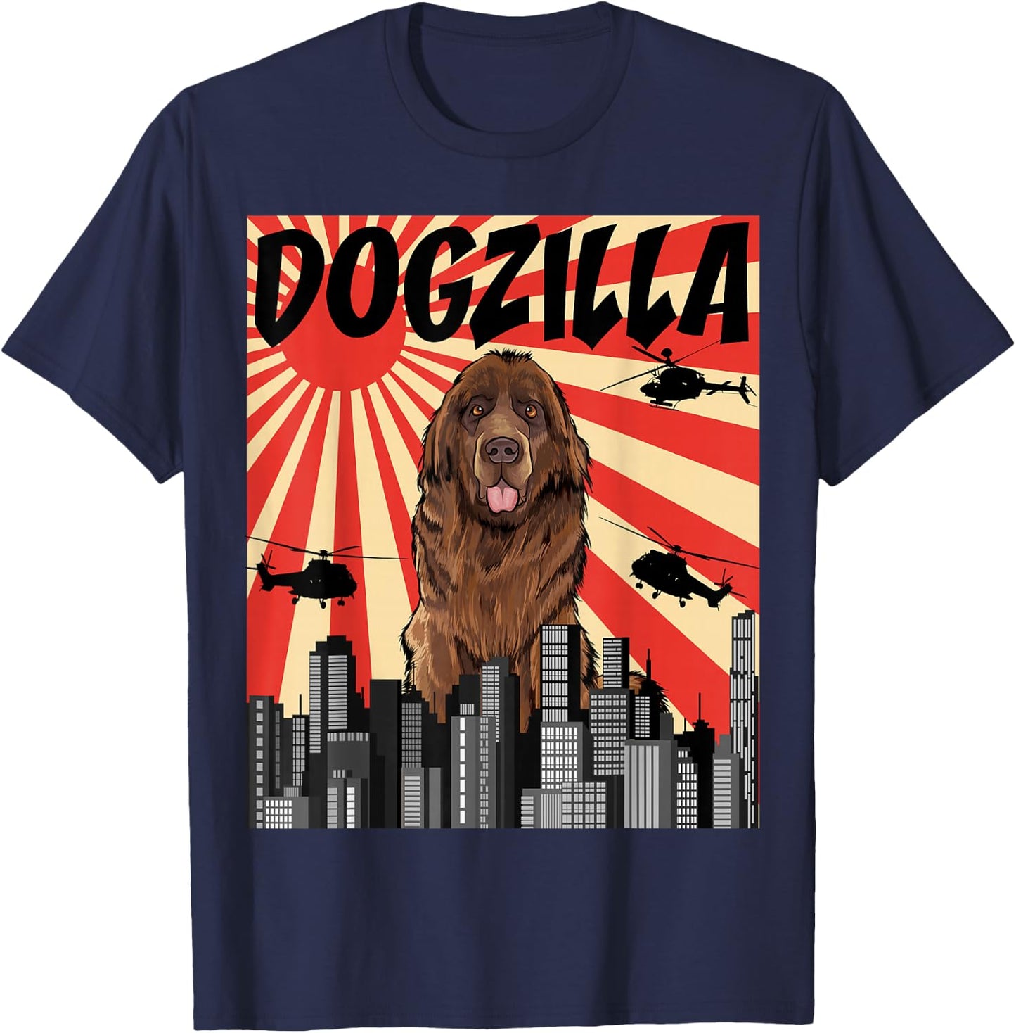 Funny Retro Japanese Dogzilla Newfoundland T-Shirt - T-Shirt | Navy