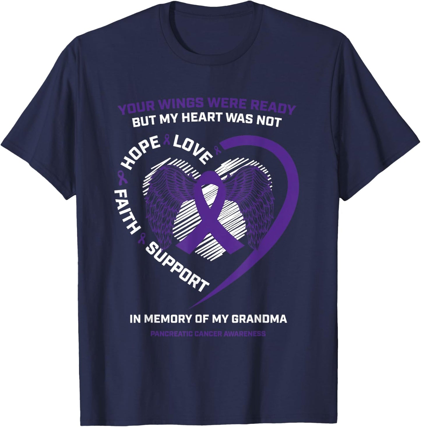 Purple Gifts Memory Of Grandma Pancreatic Cancer Awareness T-Shirt - T-Shirt | Navy