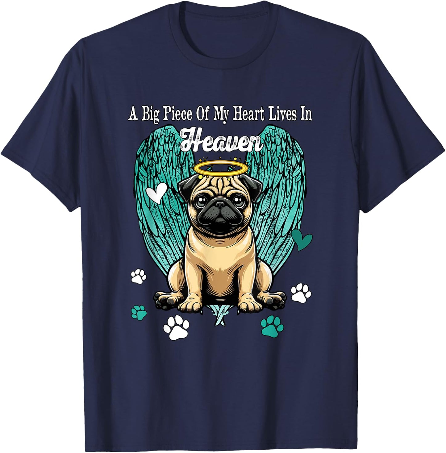Heart Lives In Heaven Costume Pug Memories Owner T-Shirt - T-Shirt | Navy