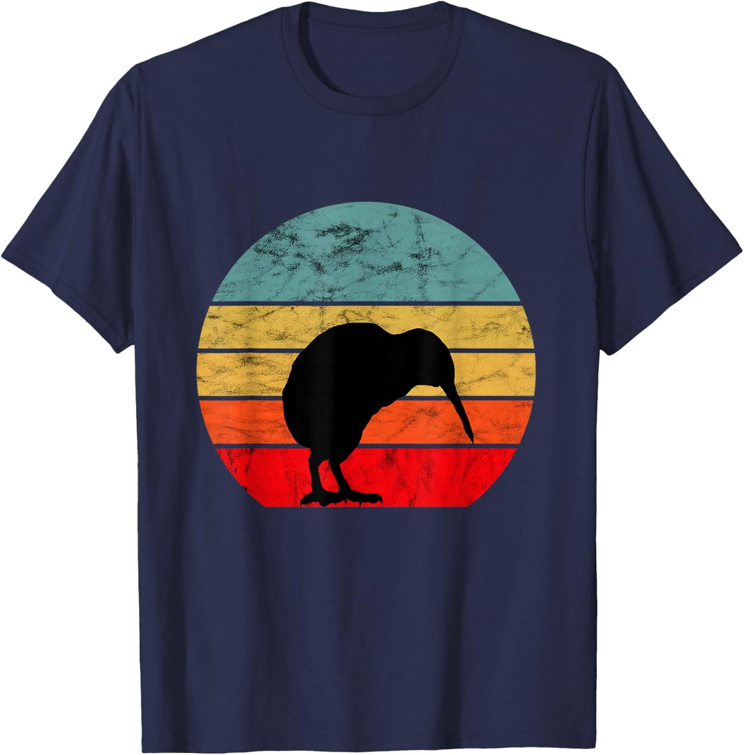Kiwi Bird Retro Vintage Sunset New Zealand Animals Kiwi Bird T-Shirt - T-Shirt | Navy