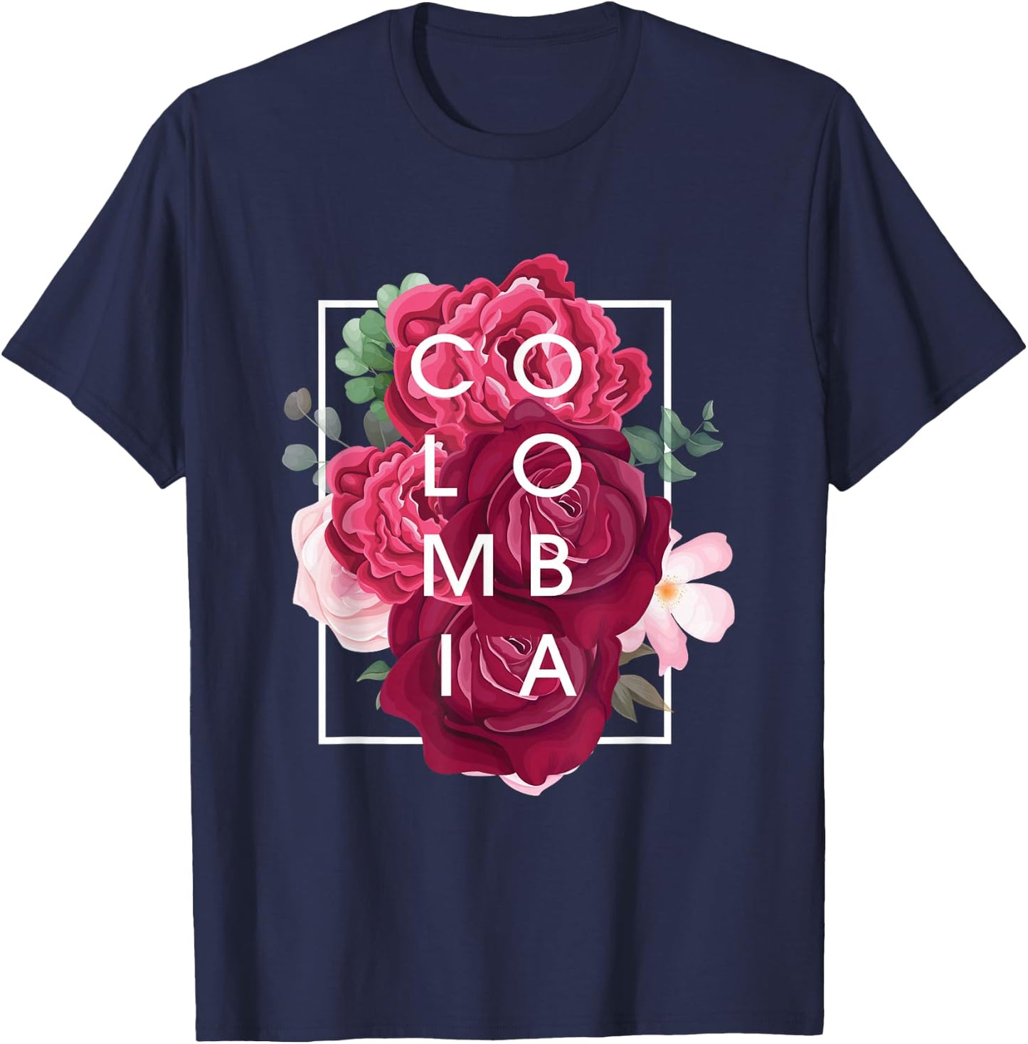 Flowers of Colombia Word Art - Colombian Pride T-Shirt - T-Shirt | Navy