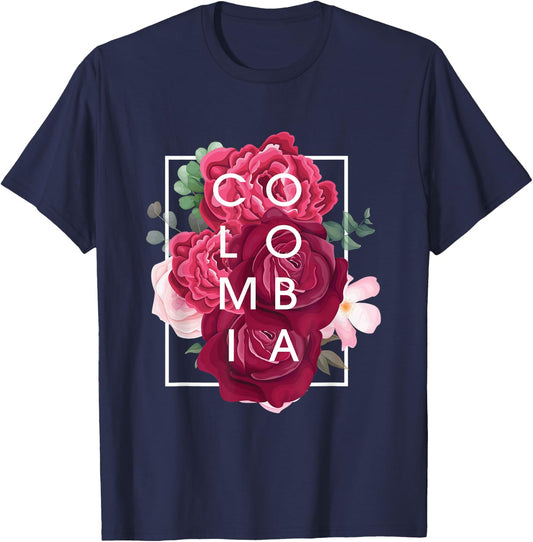 Flowers of Colombia Word Art - Colombian Pride T-Shirt - T-Shirt | Navy