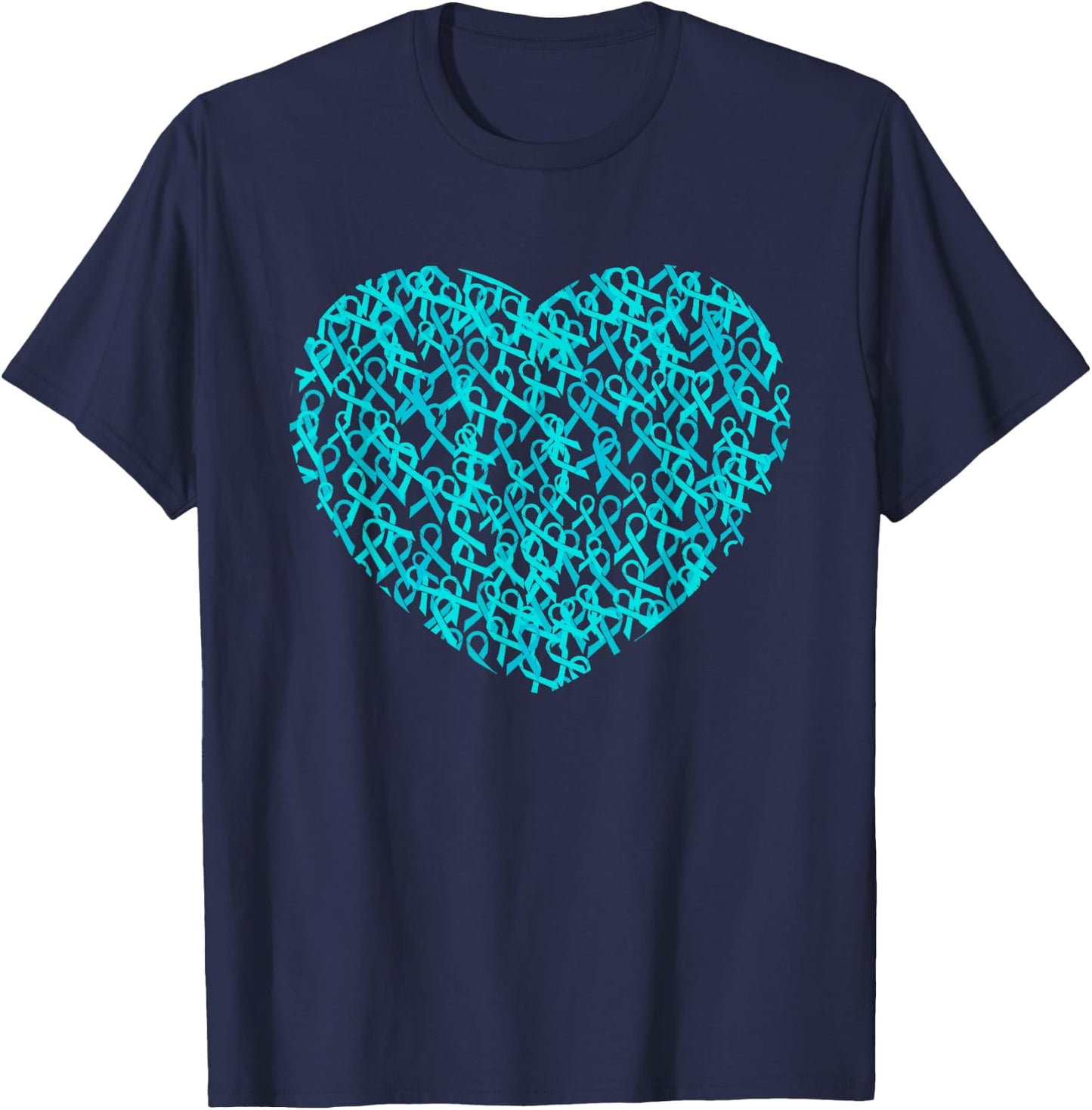 Ovarian Cancer Awareness Month Support Teal Ribbon T-Shirt - T-Shirt | Navy