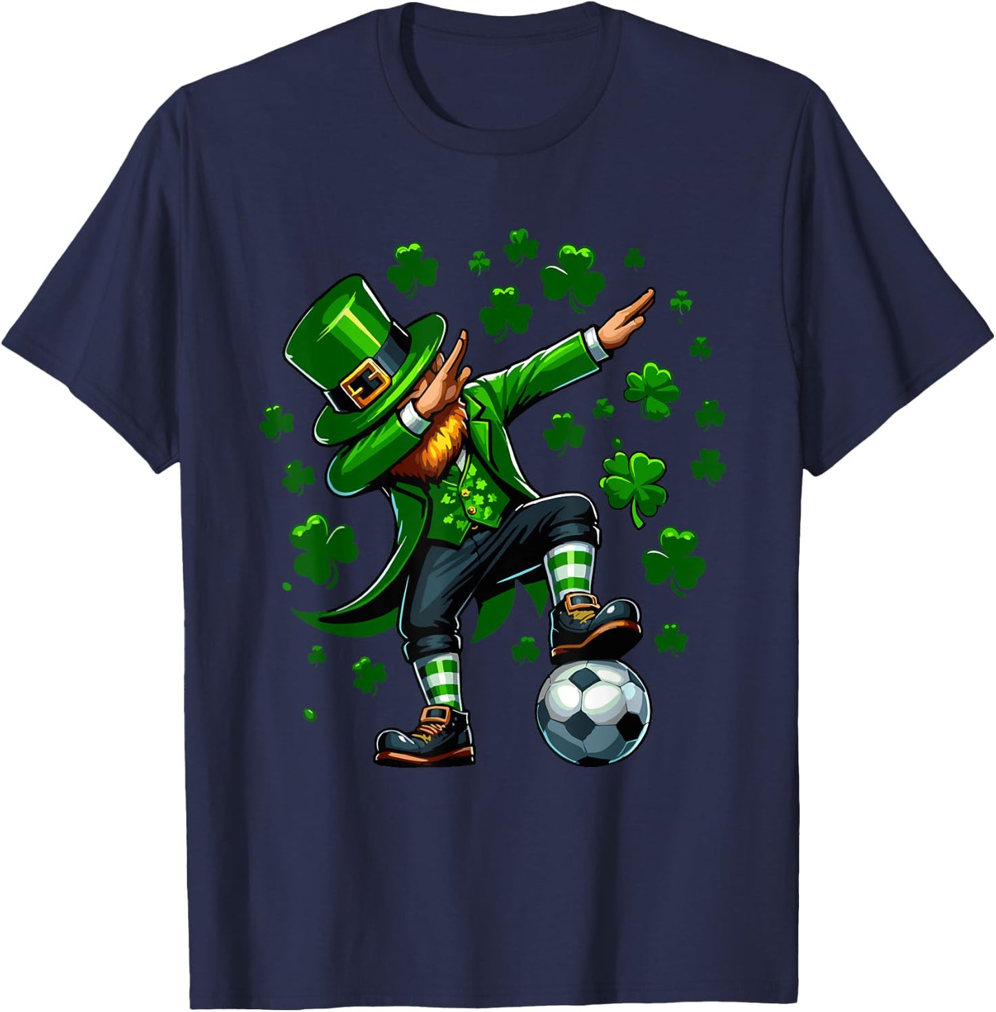 St Patricks Day Boy Men Soccer Sports Dabbing Leprechaun T-Shirt - T-Shirt | Navy