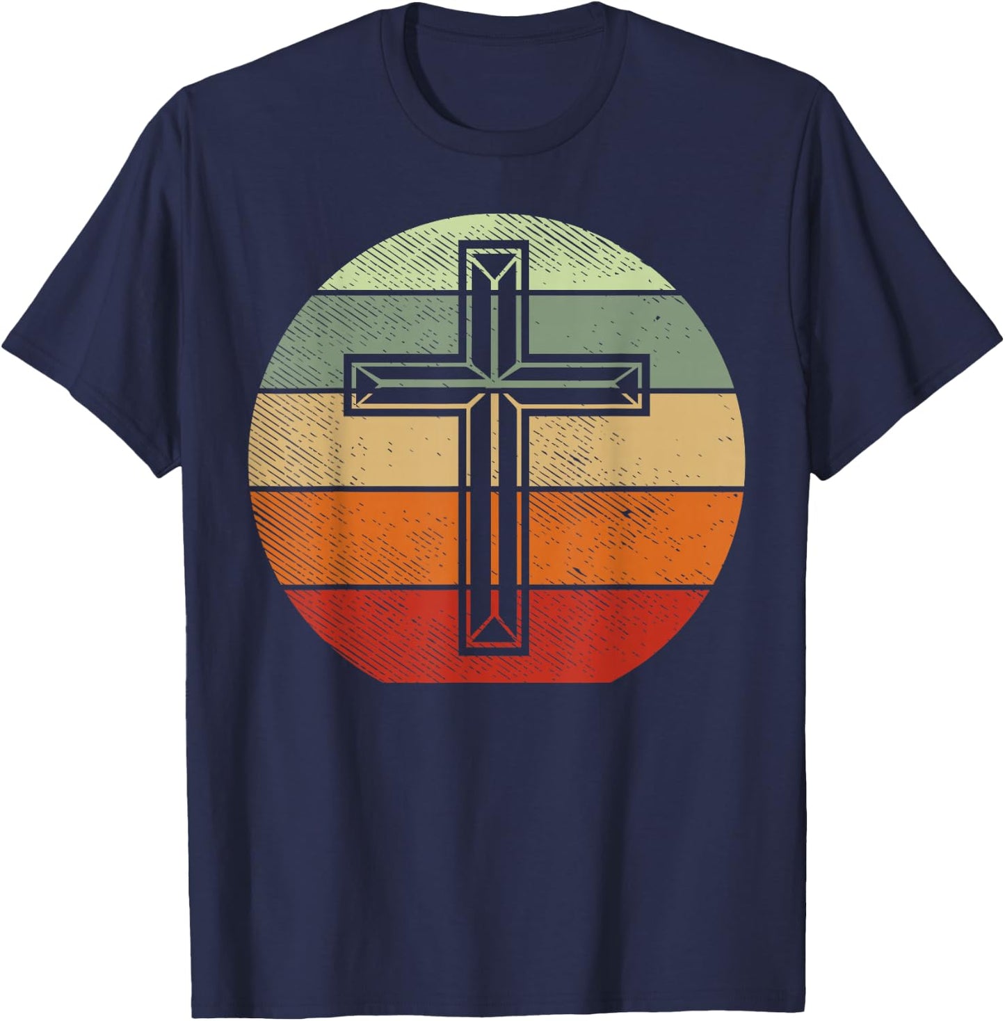 Jesus Retro Cross Christ God Faith Religious Christian Gift T-Shirt - T-Shirt | Navy