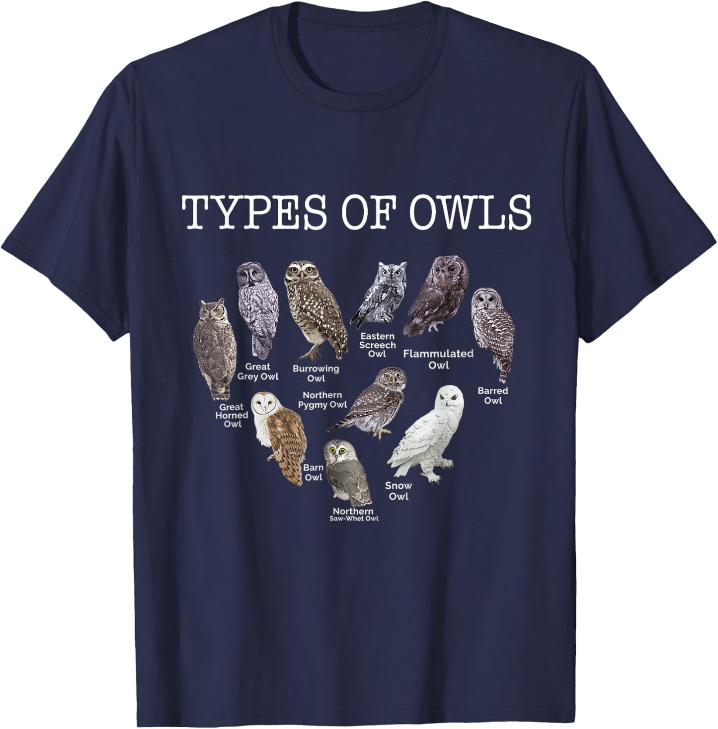 Types of Owls Educational Cute Owl Lover gift men women kids T-Shirt - T-Shirt | Navy