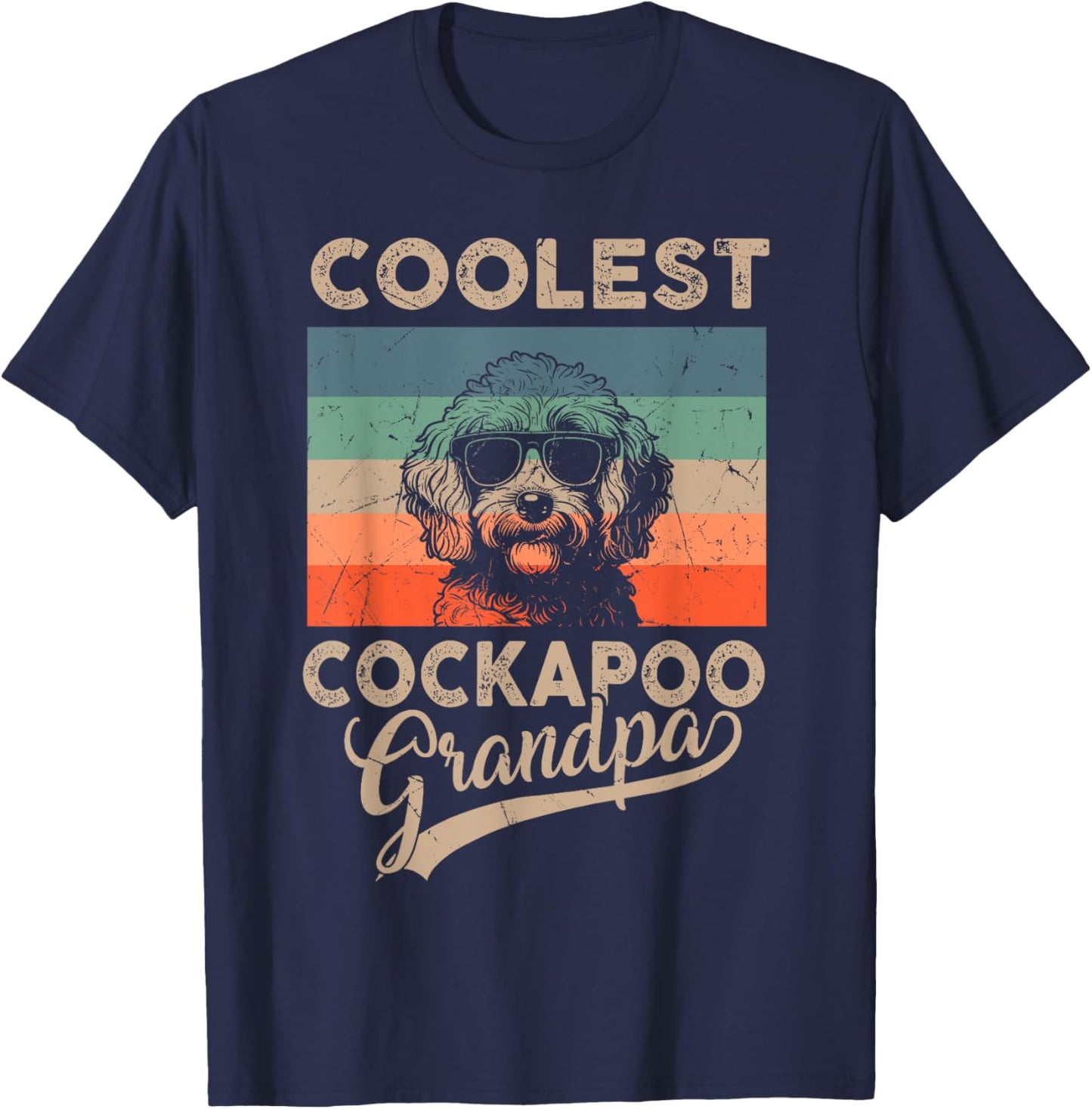 Coolest Cockapoo Grandpa Gifts Dad Funny Dog Grandpa Retro Women Girls Kids T-Shirt - T-Shirt | Navy