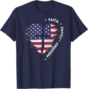 Faith Family Freedom Christian Cross Bible Lover US Flag T-Shirt - T-Shirt | Navy