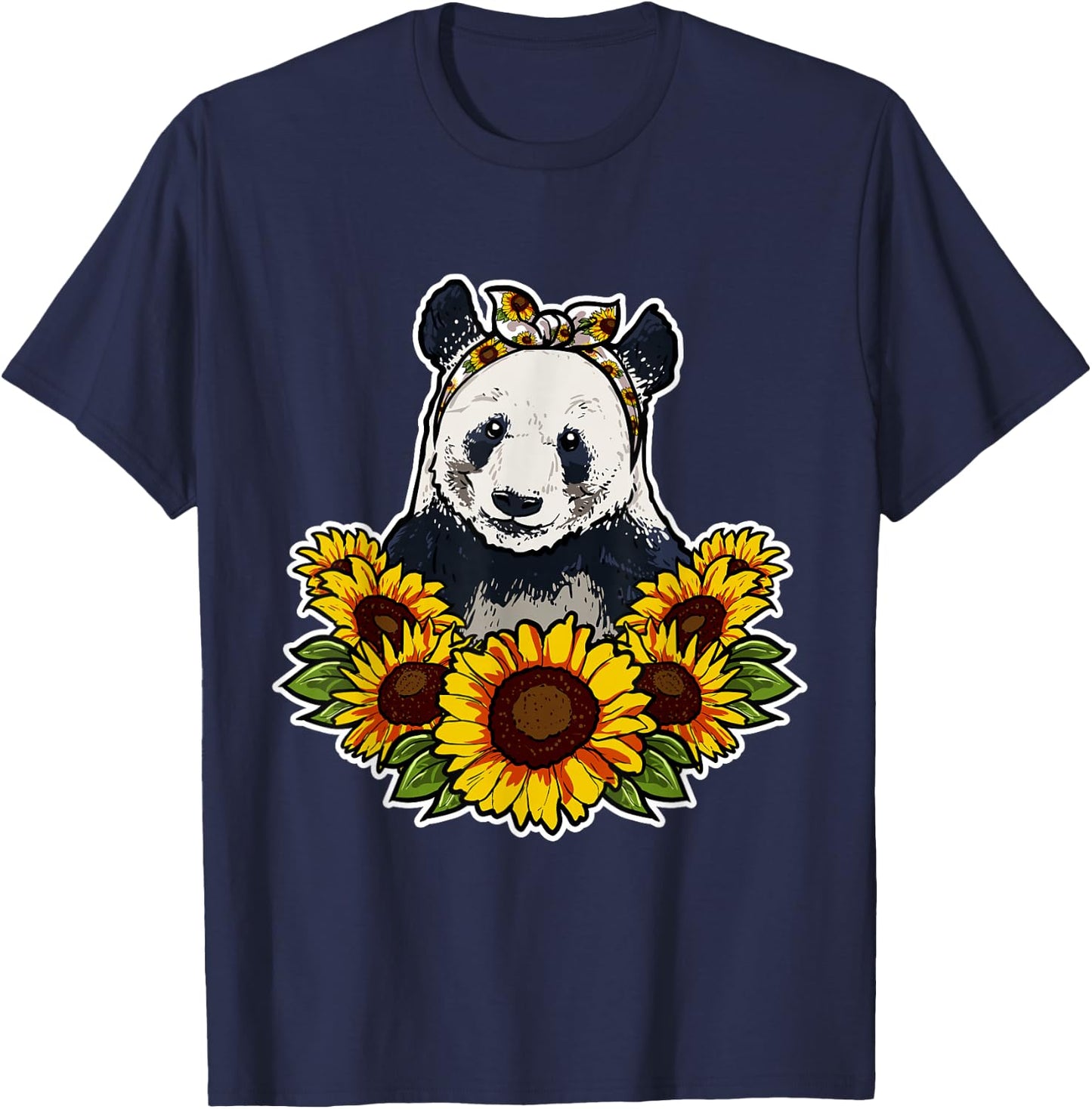 Cute Panda Love Gift Sunflowers Decor Panda T-Shirt - T-Shirt | Navy