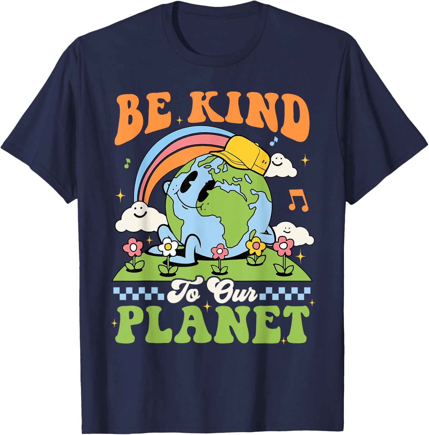 Earth Day Be Kind To Our Planet Retro Groovy Earth Day T-Shirt - T-Shirt | Navy