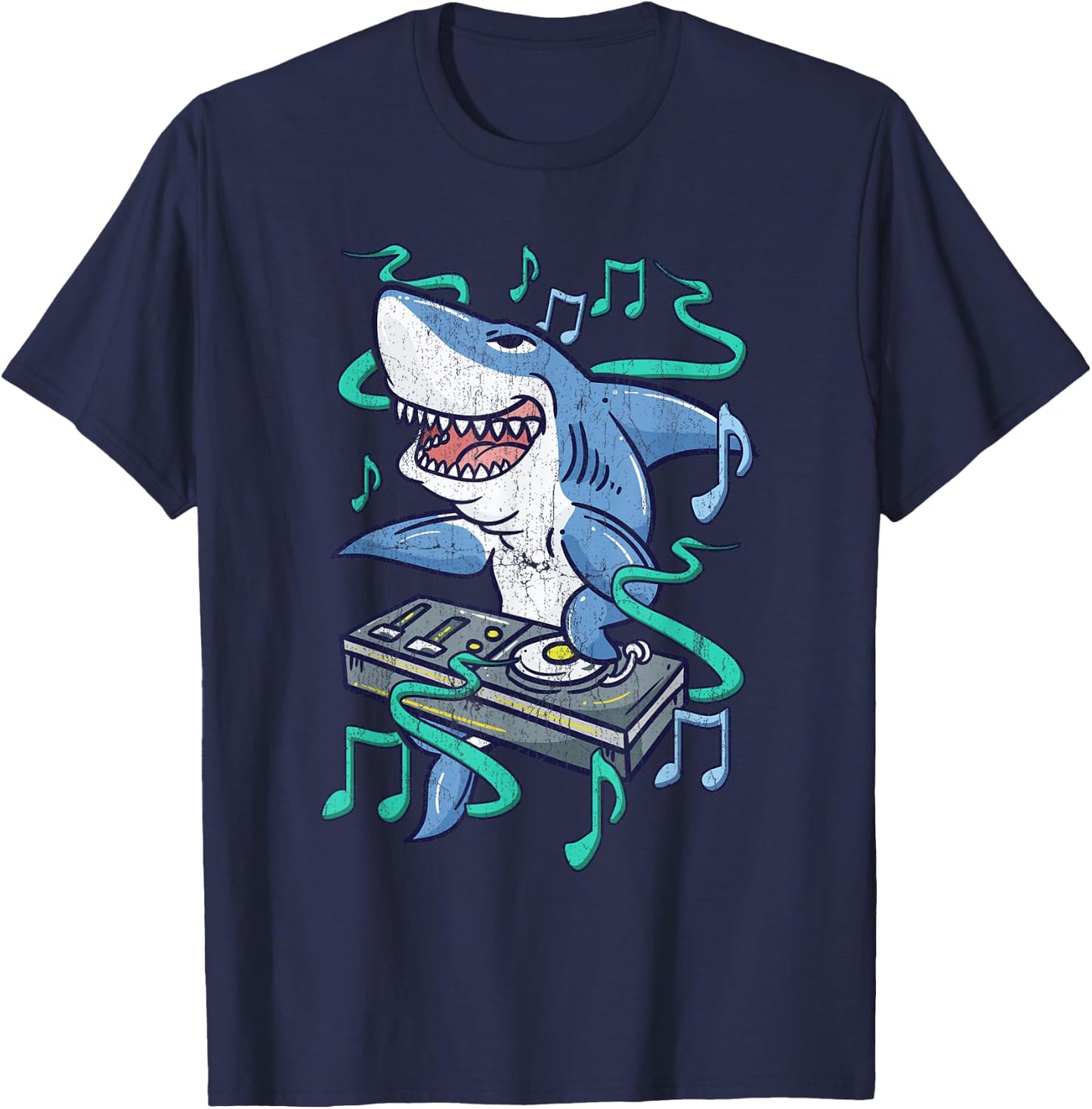 Funny Shark DJ - Party Dance Club - Disk Jockey EDM T-Shirt - T-Shirt | Navy