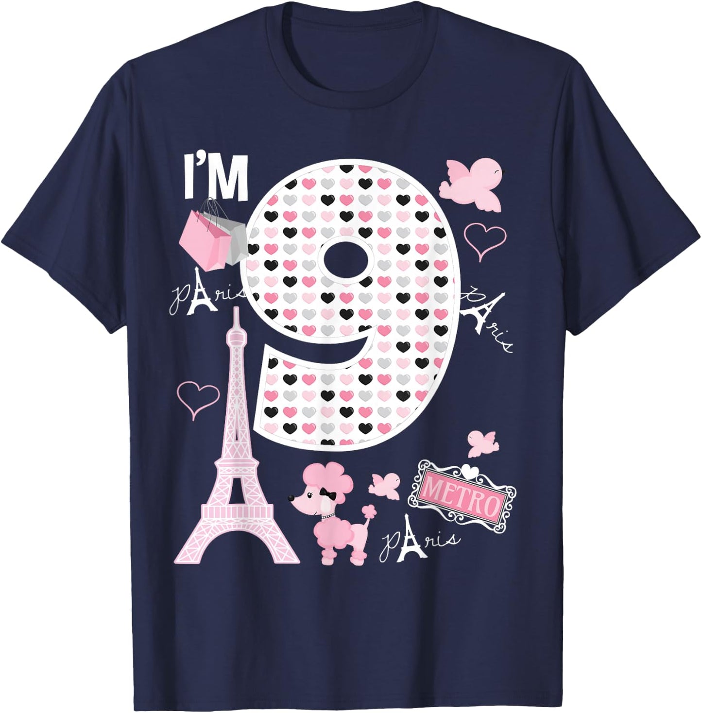 Paris 9th Birthday Girl Paris 9 Year Old Matching Family T-Shirt - T-Shirt | Navy