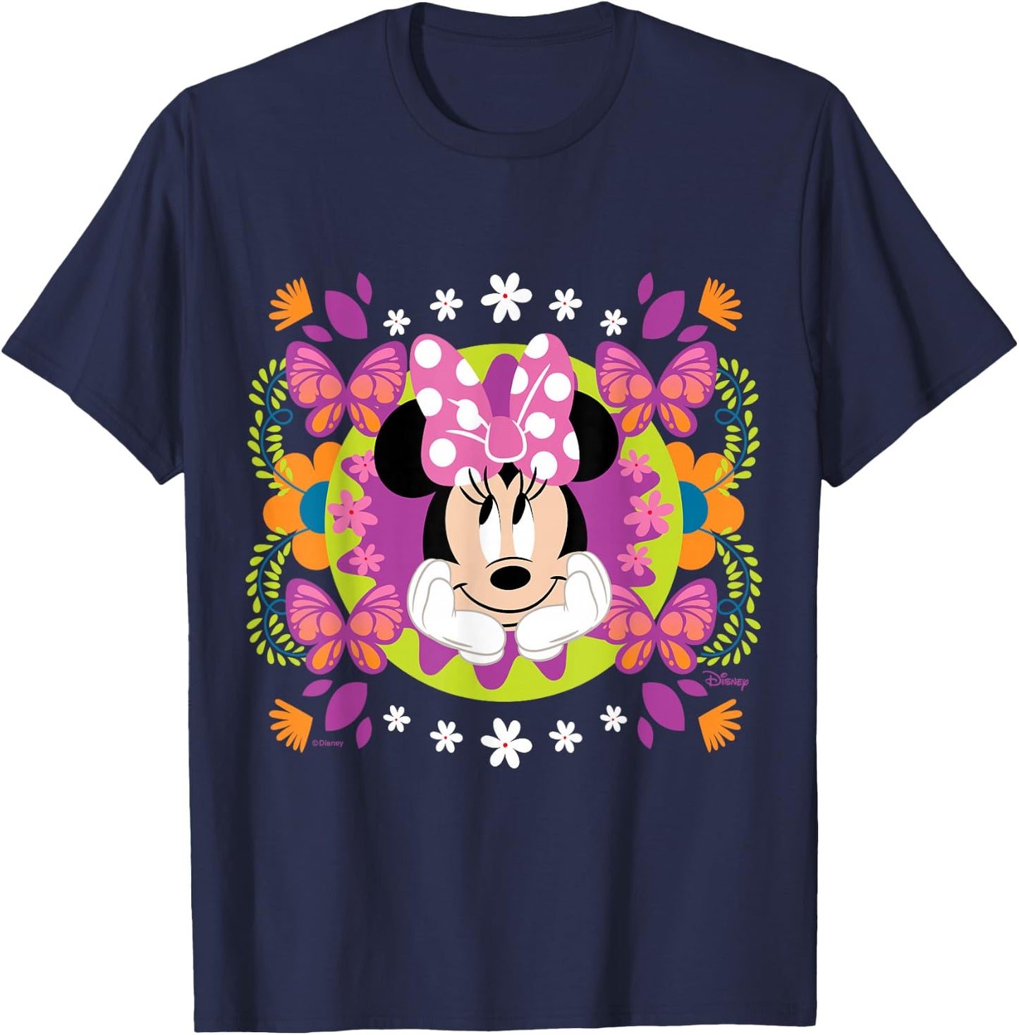 Minnie Mouse - Spring Florals & Butterflies Burst T-Shirt - T-Shirt | Navy