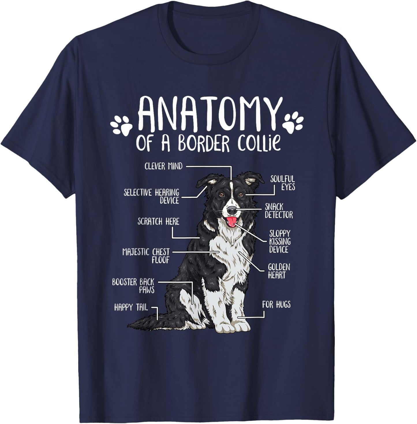 Funny Anatomy Border Collie Dog Lover Small T-Shirt - T-Shirt | Navy