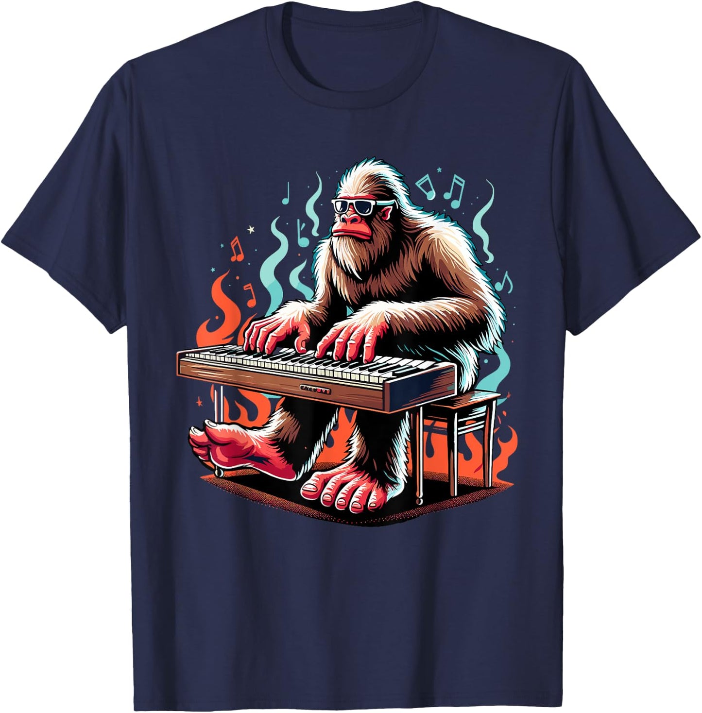Bigfoot Playing Piano Cool Jazz Piano Sasquatch T-Shirt - T-Shirt | Navy