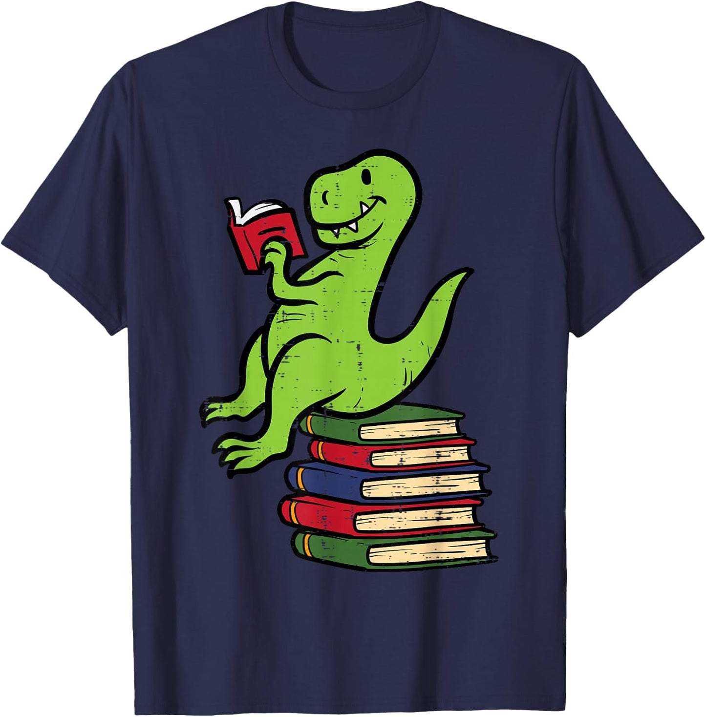 Dino Reading Read Reading Librarian Book Men Boys Kids T-Shirt - T-Shirt | Navy
