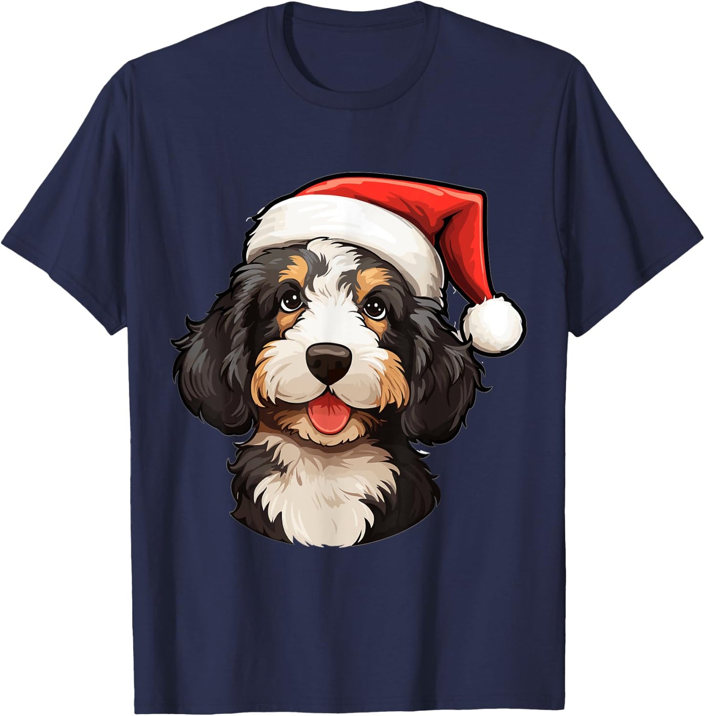 Bernedoodle Dog Breed with a Christmas Hat Men Women Kids T-Shirt - T-Shirt | Navy