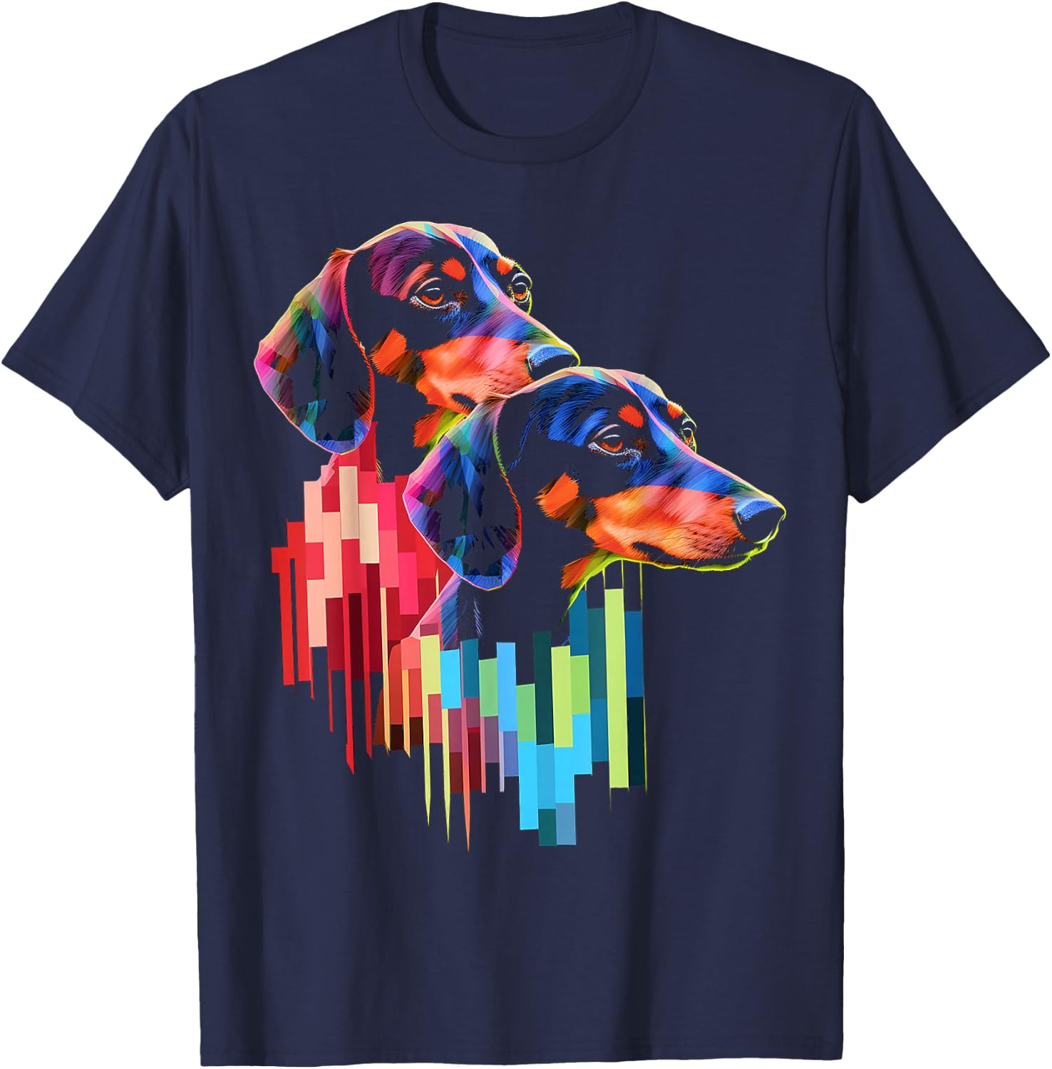 Dachshund Colorful Pet Art Animal Abstract Graphic Dog T-Shirt - T-Shirt | Navy