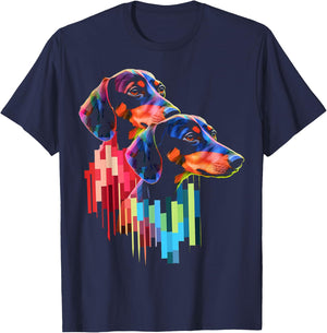 Dachshund Colorful Pet Art Animal Abstract Graphic Dog T-Shirt - T-Shirt | Navy