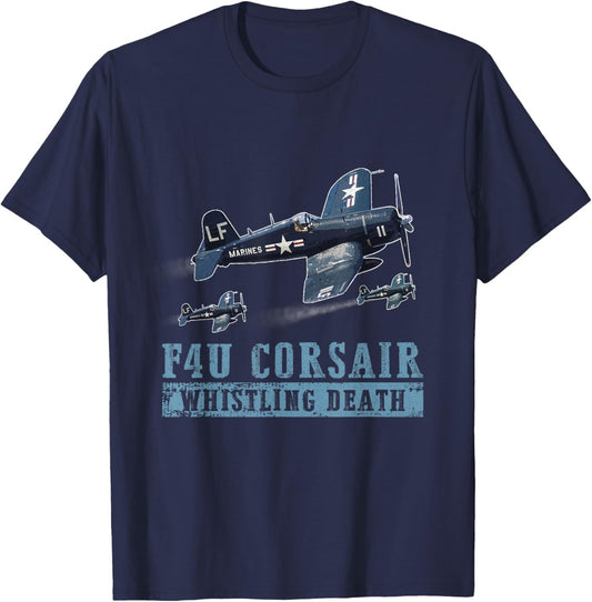 F4U Corsair WW2 Fighter Aircraft Whistling Death Military T-Shirt - T-Shirt | Navy